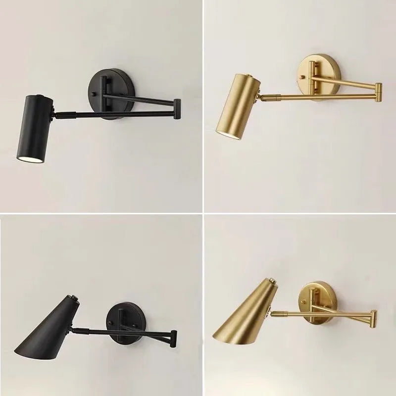 lampe murale articulée moderne noir doré interrupteur bouton éclairage chambre entrée minimaliste