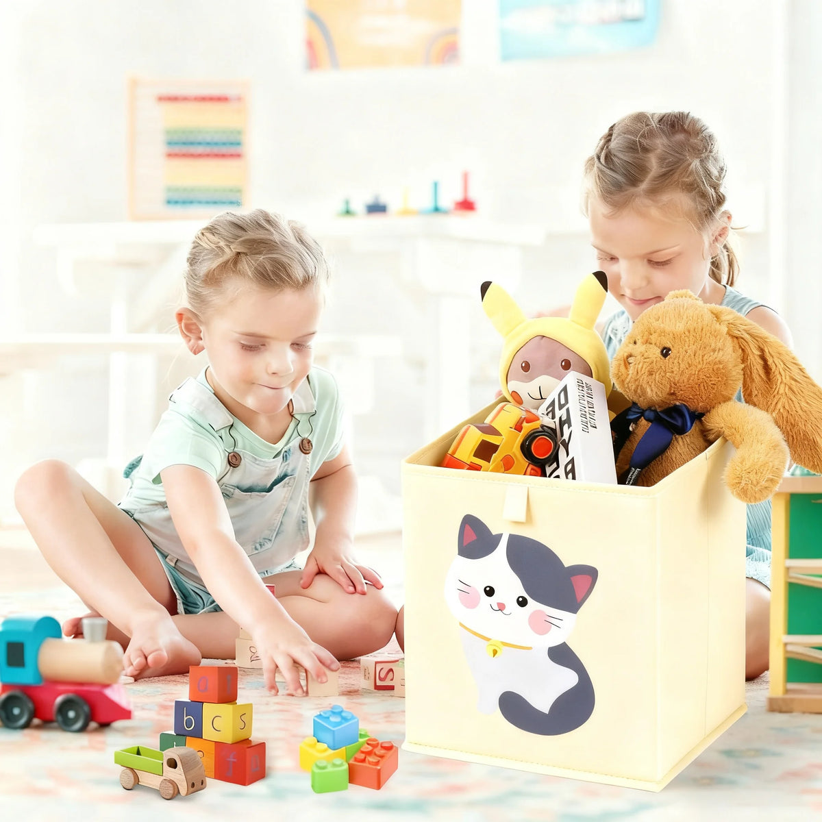boîtes rangement pliables animaux dessin animé beige clair moderne enfant poignées léopard singe ours