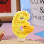 bougies chiffres canard jaune paillettes dorées anniversaire décoration enfantino festive opaques