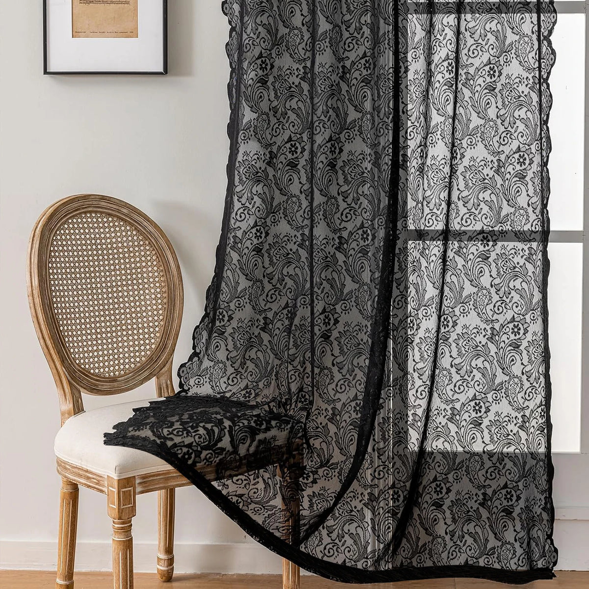 rideau noir floral transparent classique salon 100 polyester