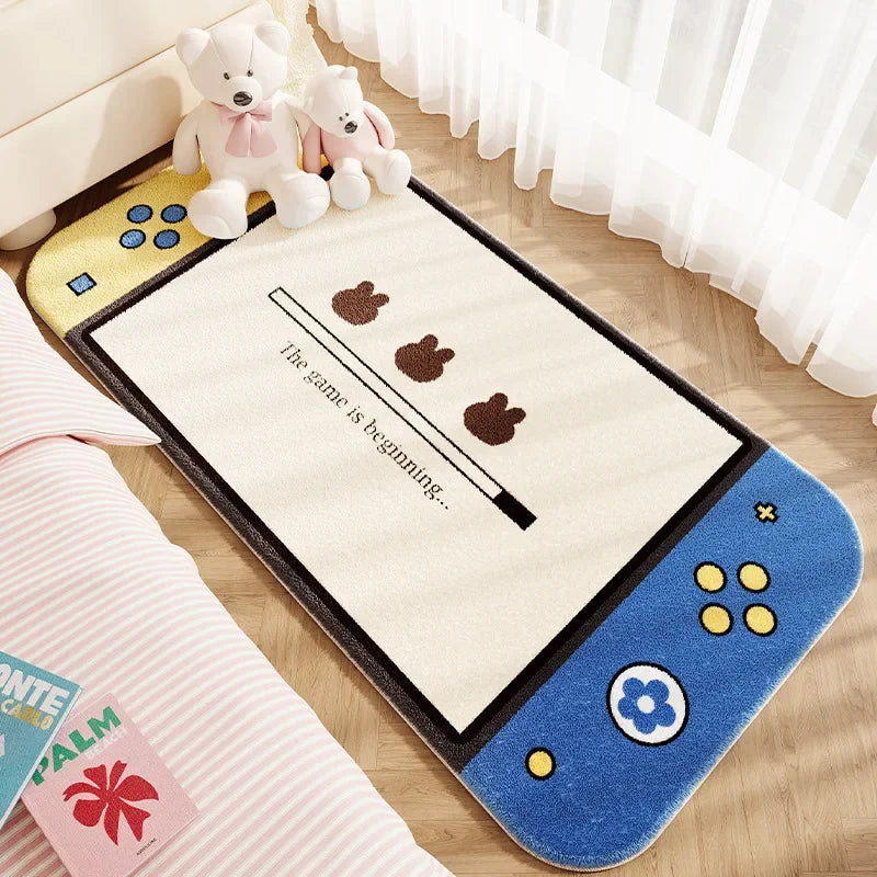 tapis imitation cachemire antidérapant imperméable forme manette jeu boutons colorés texte loading vidéo games