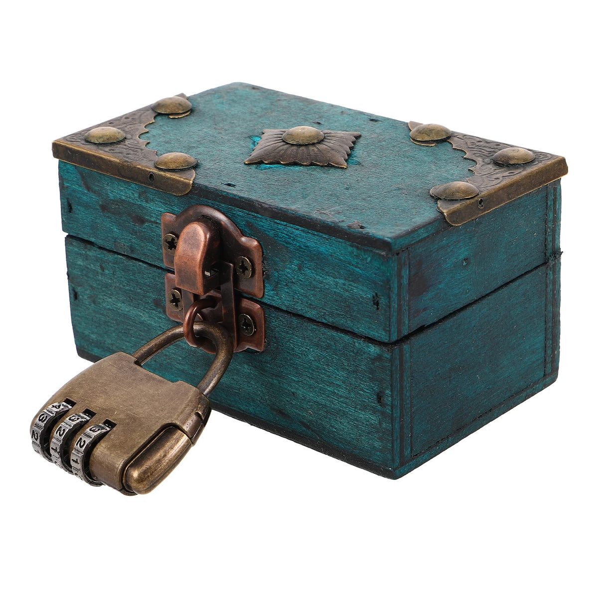 boîte bijoux vintage boîte rangement bois vert antique ornements dorés cadenas combiné rustique