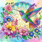 tableau diamants oiseaux fleurs multicolore moderne décoration murale adhésif création artisanale 30x30cm