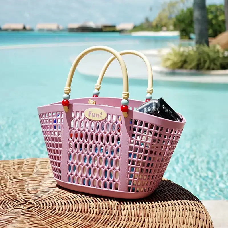 panier rangement perforé moderne rose bleu jaune réutilisable stockage salle bain organisateur
