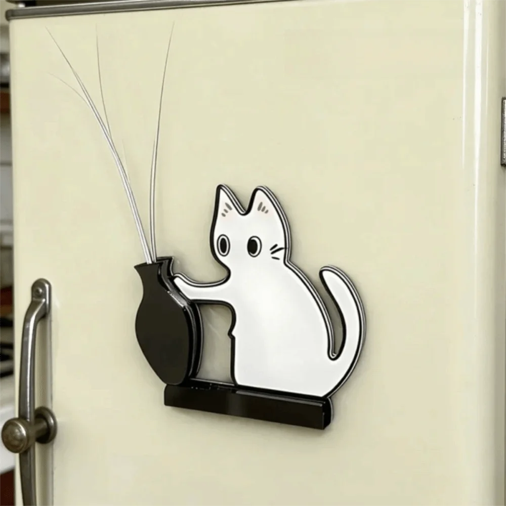décoration réfrigérateur aimant chat dessin animé vase blanc cartoon
