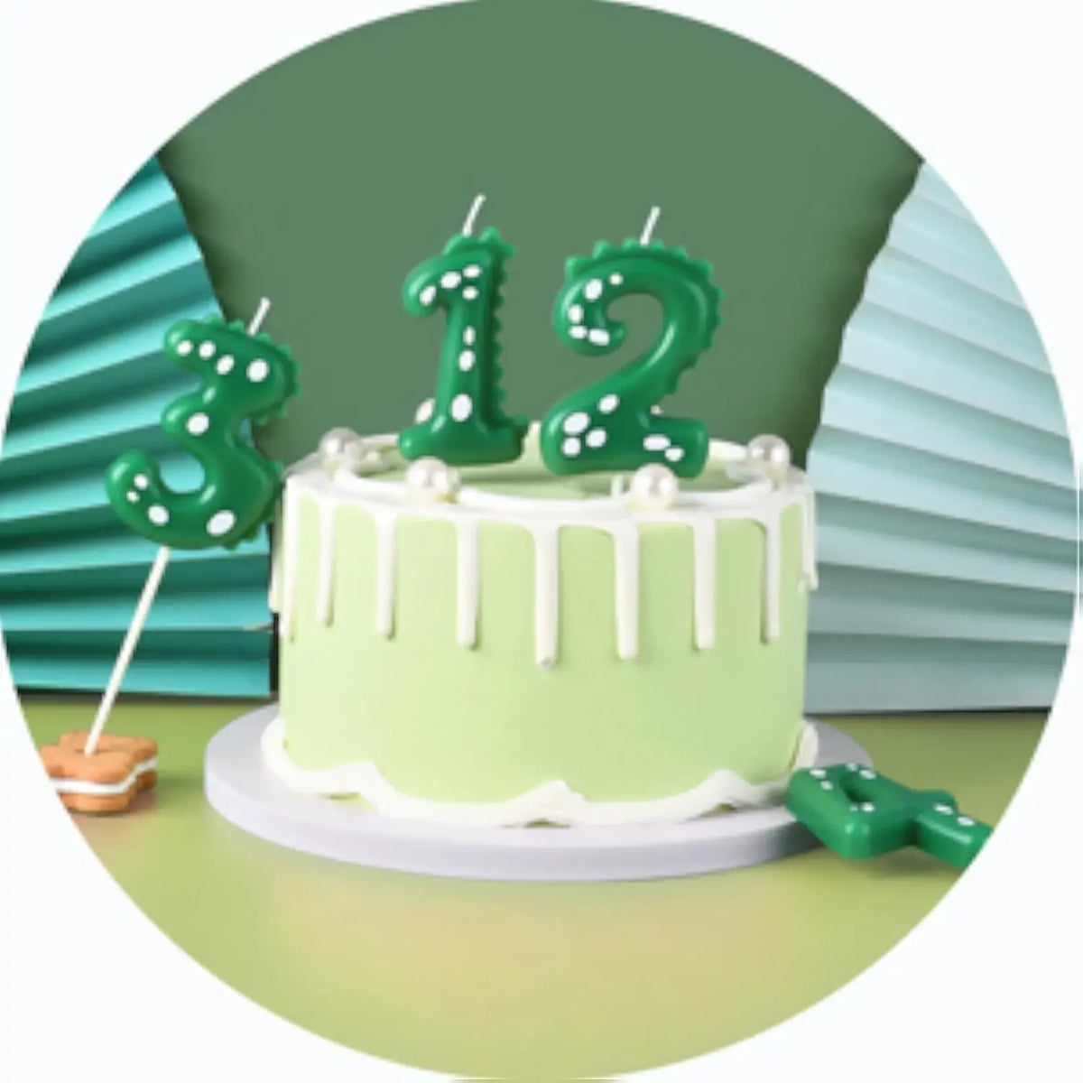 bougies chiffres vert dents crocodile sans flamme anniversaire décoration tringle numéros
