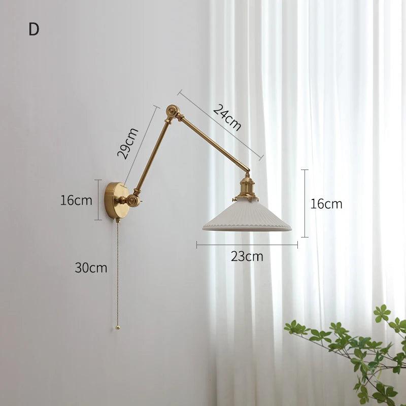 lampe murale moderne or blanc plissée cordon commande 29cm 16cm 24cm 14cm 30cm 17cm