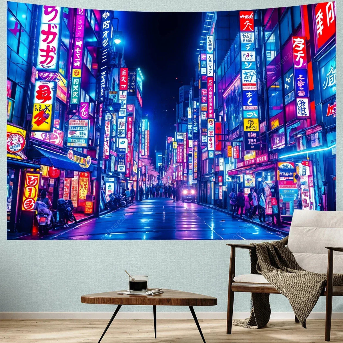 tapisserie urbaine nocturne paysages lumineux moderne bleu violet blanc clips