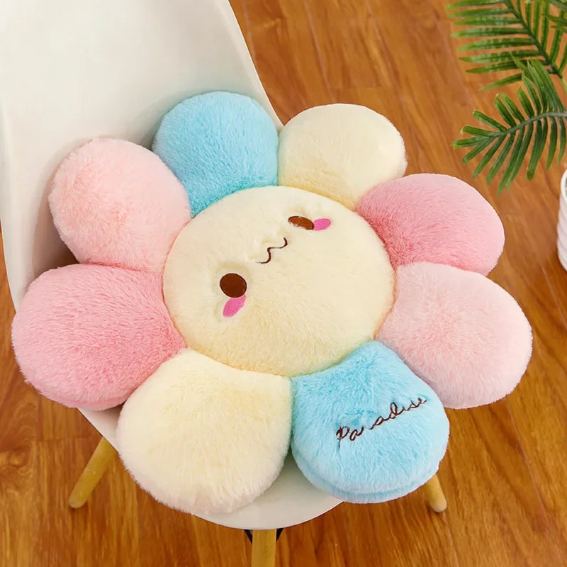 coussin kawaii peluche rose bleu jaune doux brodé tournesol 40cm imperméable mémoire anti décubitus