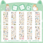 sticker kawaii adhésif dessins animés chats floraux textes scrapbooking transparent rose vert bleu blanc