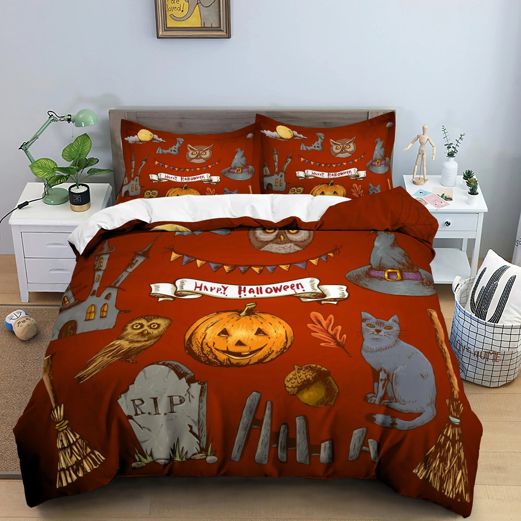 Ensemble housse de couette et taies d'oreiller orange