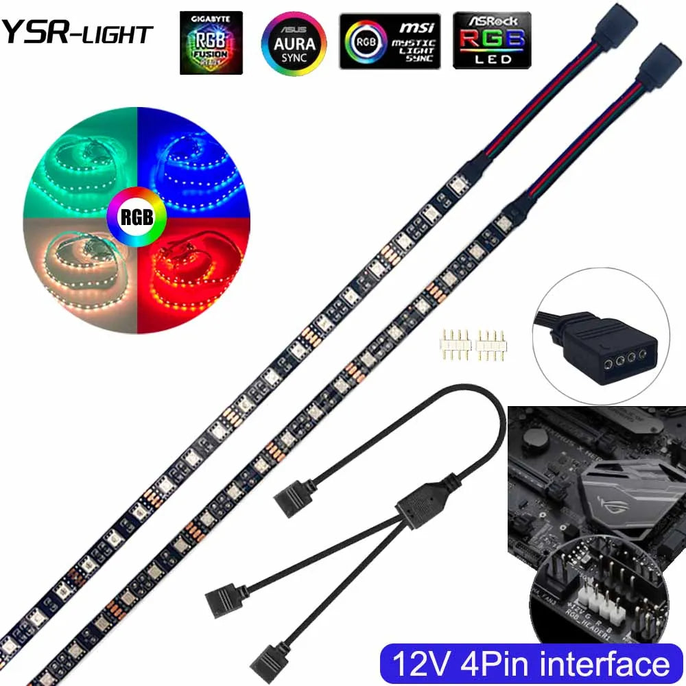 ruban led rgb pc gamer bande lumineuse smd autocollante connecteur quatre broches informatique