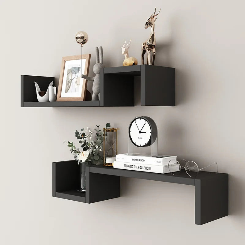 étagère murale bois blanc noir moderne minimaliste salon cuisine réutilisable plat lisse fixation invisible