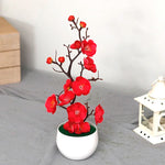 plantes artificielles branche fleurs rouge rose blanc simple feuilles pot blanc
