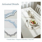sets table brodés nappe décorative motif géométrique couleur marron bleu blanc rustic chic