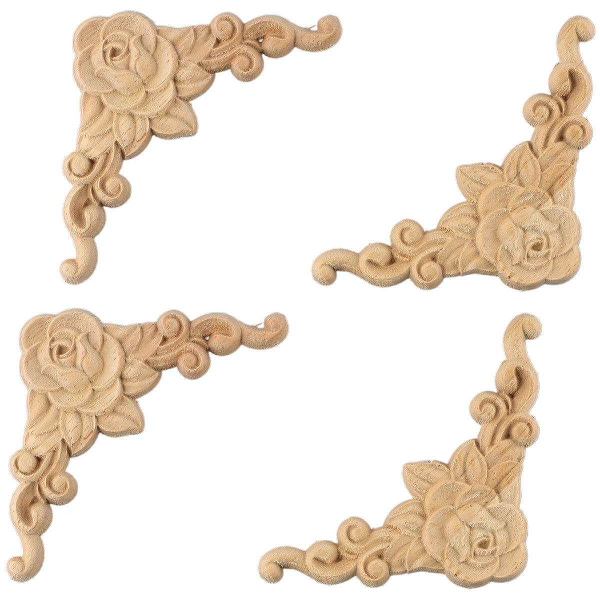 corniches décoratives baroques roses feuilles adhésives bois motif floral beige clair