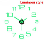 horloge murale 3D lumineuse verte rouge dorée moderne adhésive 50cm 40cm numéros blancs