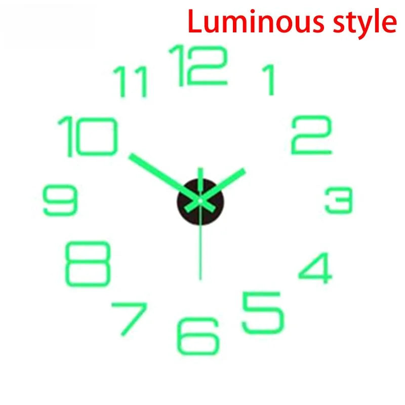 horloge murale 3D lumineuse verte rouge dorée moderne adhésive 50cm 40cm numéros blancs