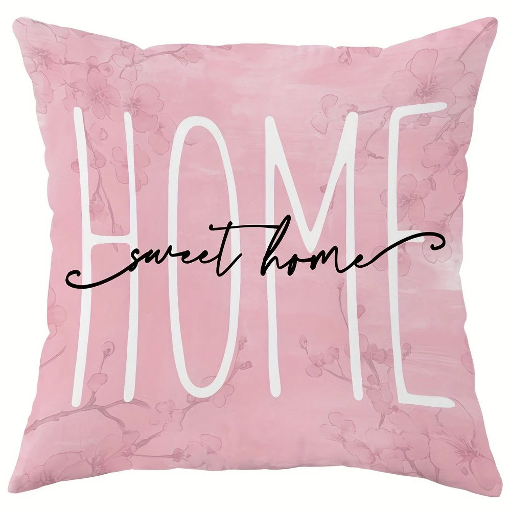 housse coussin imprimé fleurs roses hello spring sweet opaque moderne 45x45cm polyester