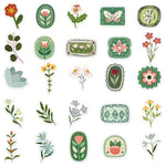 sticker rétro fleurs vertes papillons feuilles géométrique scrapbooking journal bagages illustration adhesive