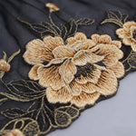 tissu dentelle motif floral doré polyester élégant noir opacité couture robe décoration artisanale