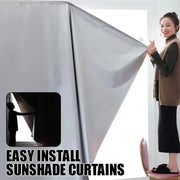 rideau occultant adhésif gris argenté isolation thermique bloque lumière moderne tissu lisse minimaliste
