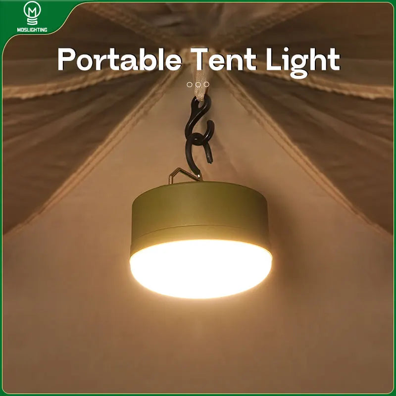 lampe camping portable vert olive moderne rechargeable via USB crochets métalliques câble chargeur heures