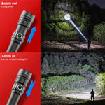 lampe torche rechargeable led noire moderne camping 500m lumiere intense durable sac transport cable