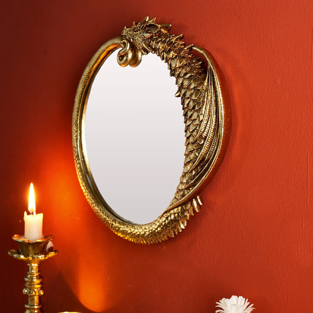 miroir ovale baroque dragon doré moderne décoration intérieure hauteur largeur