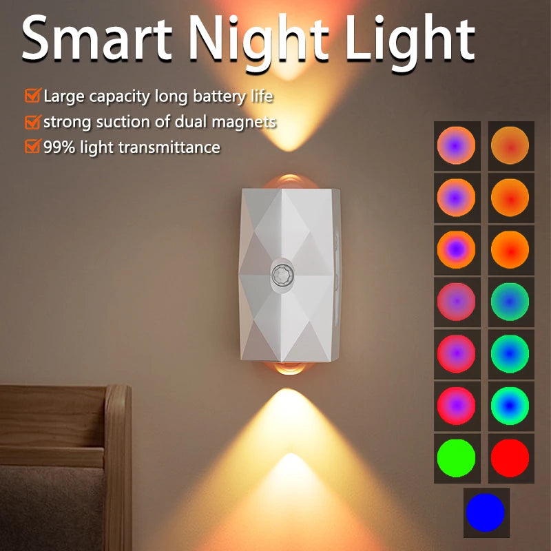 lampe murale rechargeable capteur mouvement modes éclairage led adhésif indicateur charge type