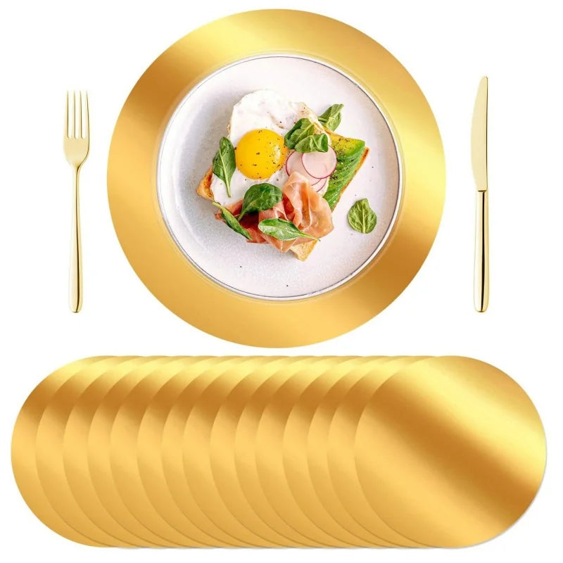 assiettes rondes or blanc opaques élégantes jetables 33cm serviettes couverts festives 12pcs