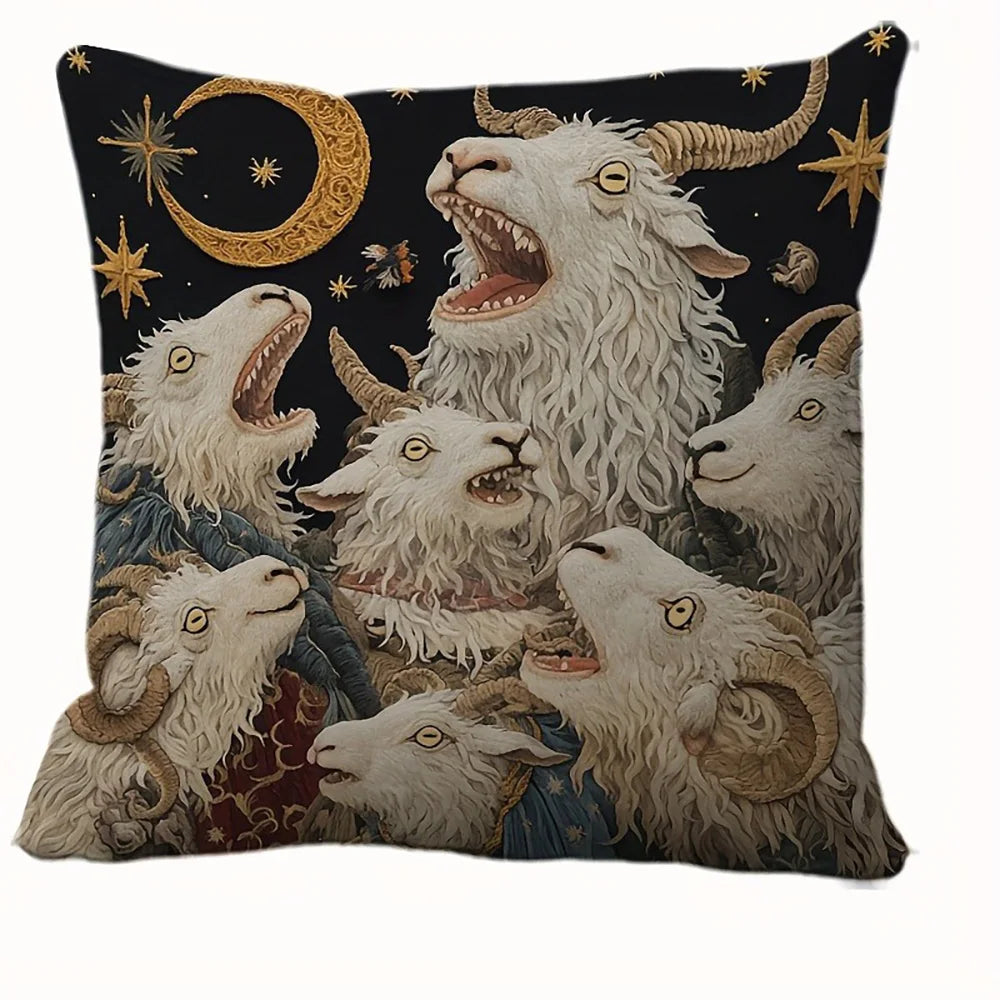 taies d'oreiller vintage motif chèvres noir blanc gris polyester peachskin 45x45cm décoration maison hospitalière