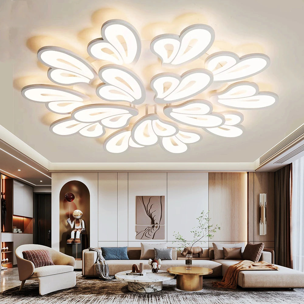 plafonnier moderne blanc gris feuilles stylisées éclairage quotidien chambre salon télécommande led adjustable