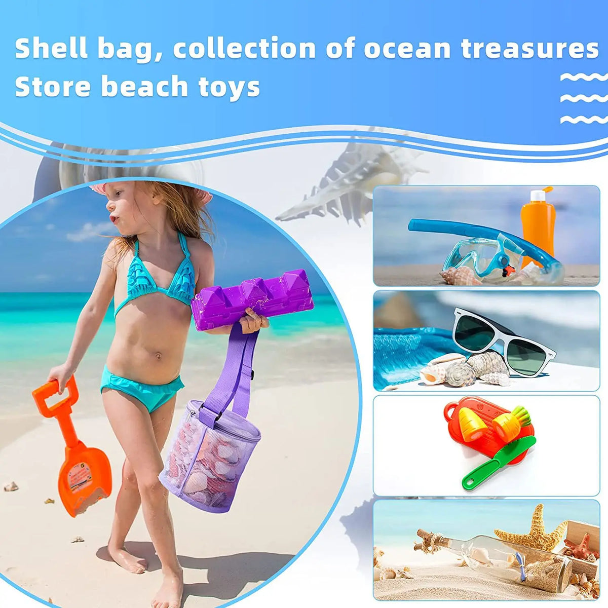 sac plage pliable bleu rose vert violet maille fine moderne pratique adjustable fun tri