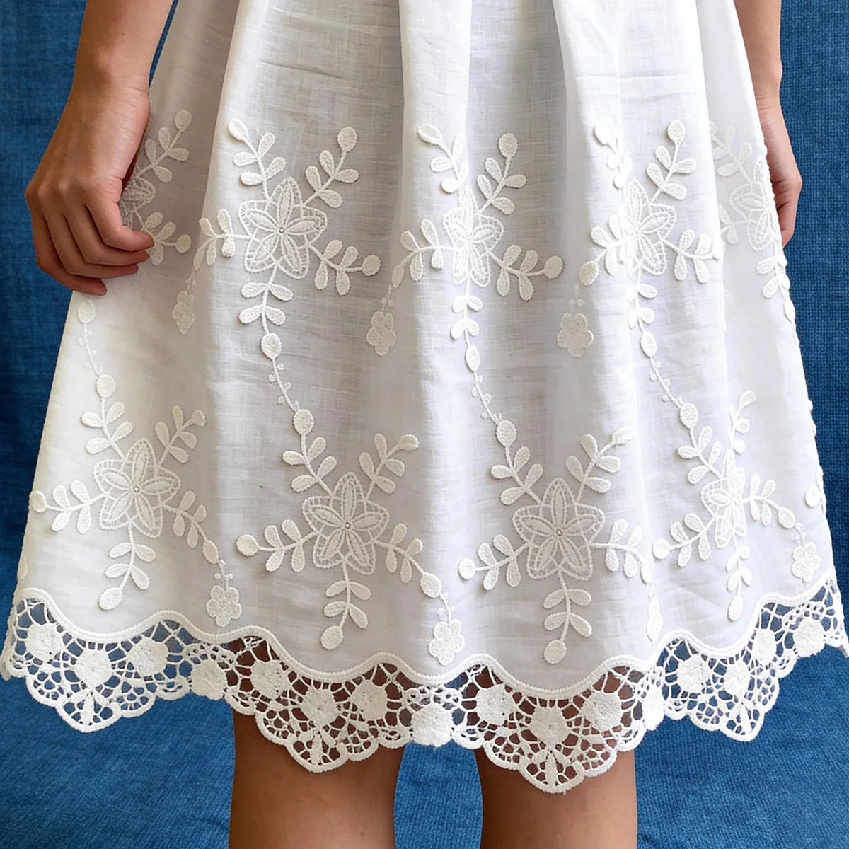 dentelle brodée blanche motif floral jupe classique polyester coton 35cm large opacité création couture