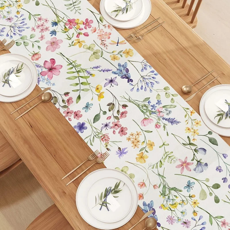 tableau printemps lin motifs floraux aquarelle moderne résistant l'eau blanc multicolore