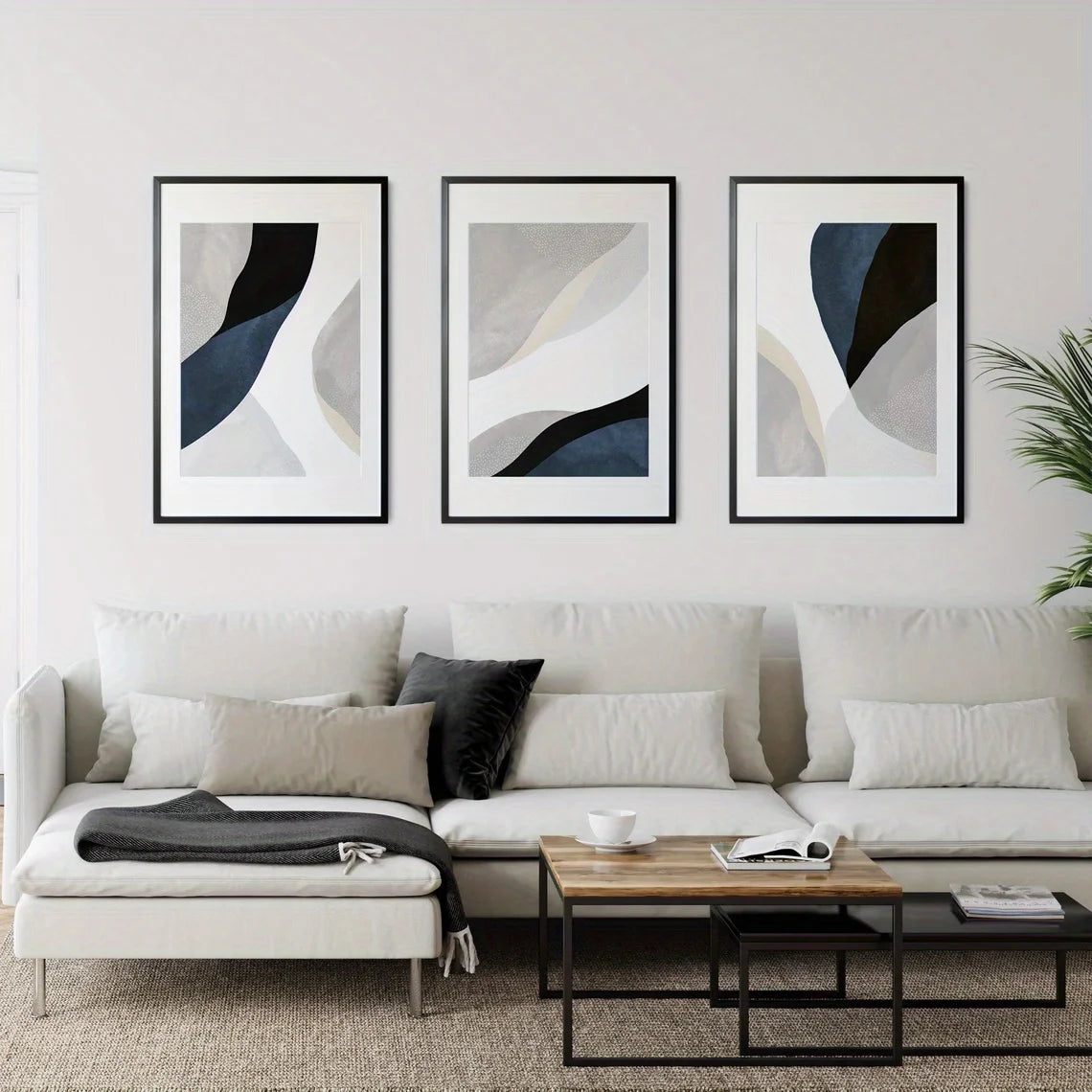 tableaux abstraits contemporains minimalistes sans cadre blanc gris noir beige