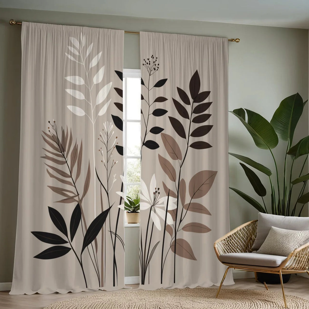 rideau semi transparent feuilles stylisées moderne polyester 100% 24x59in x2