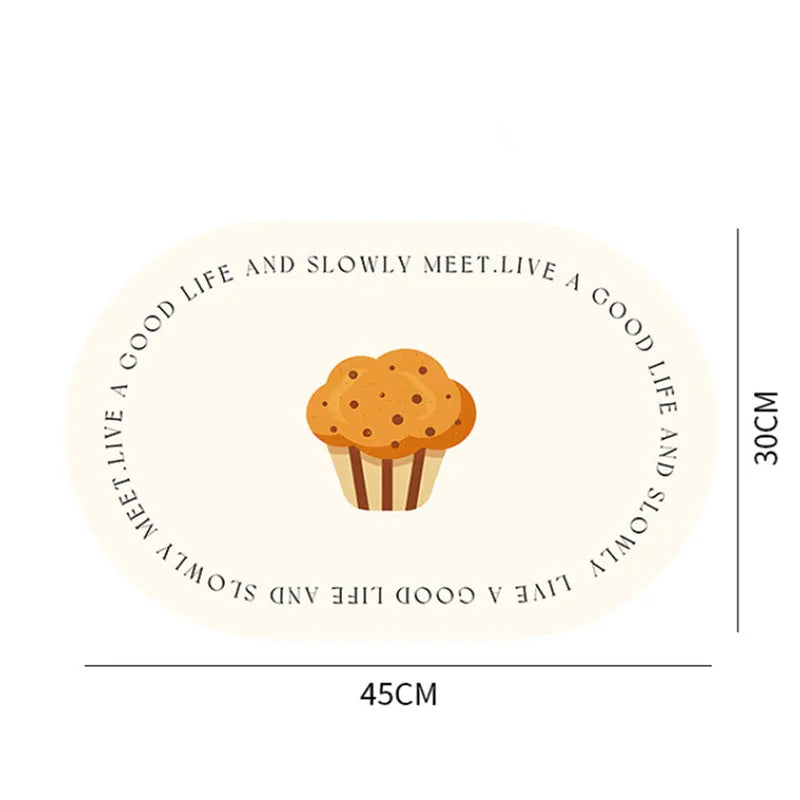 tapis table moderne beige muffins illustration vivre bien 45cm 30cm minimaliste textes