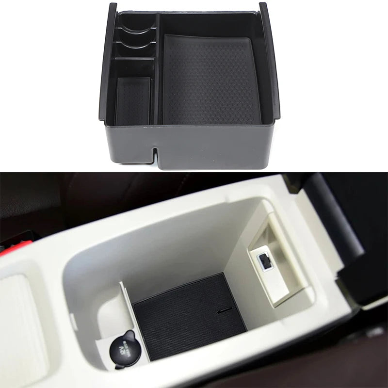 rangement console centrale auto tiroir coulissant noir gris intérieur beige texturé abs lumineux