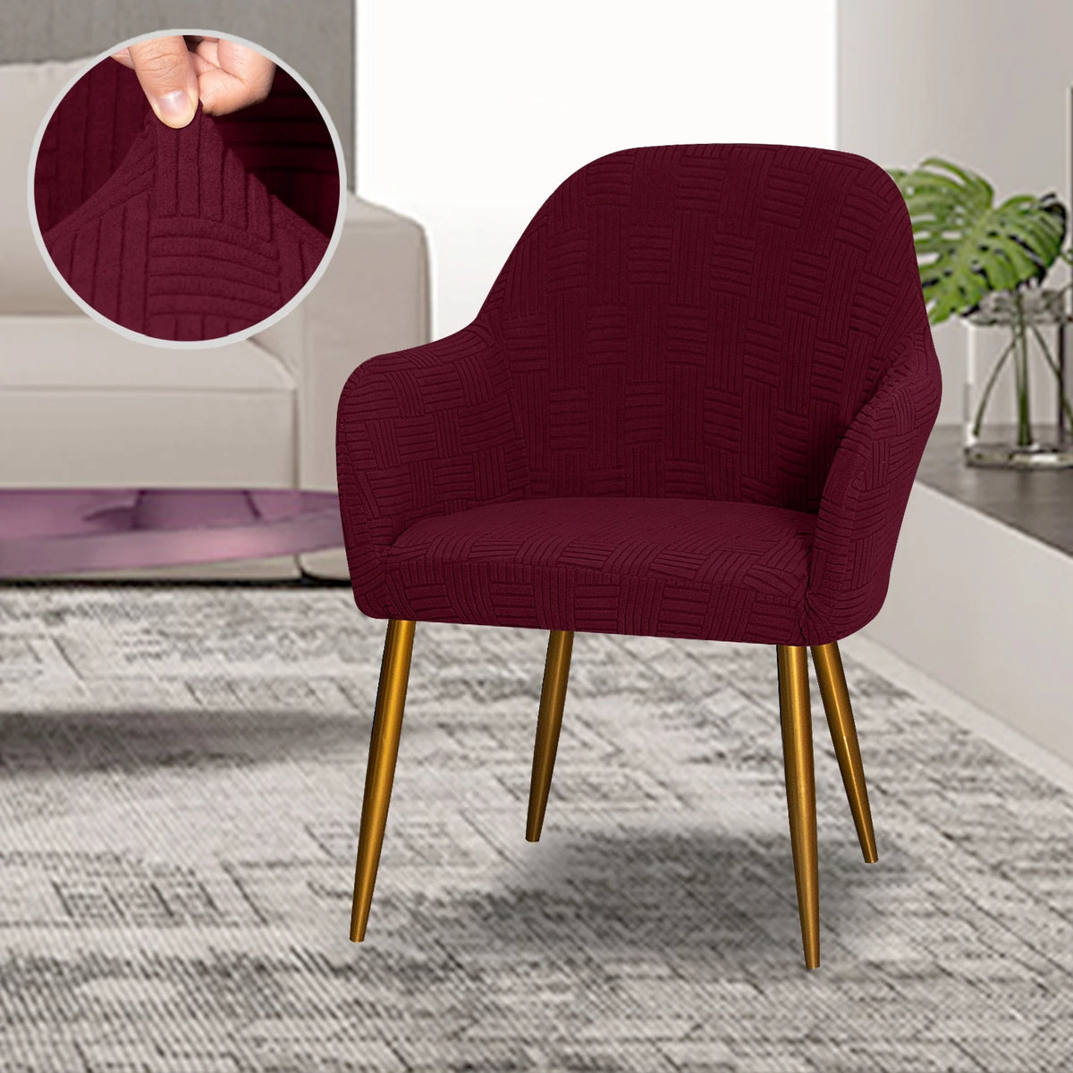 fauteuil moderne marron clair tissu élastique motifs géométriques simple accueil chaise banquet lavable