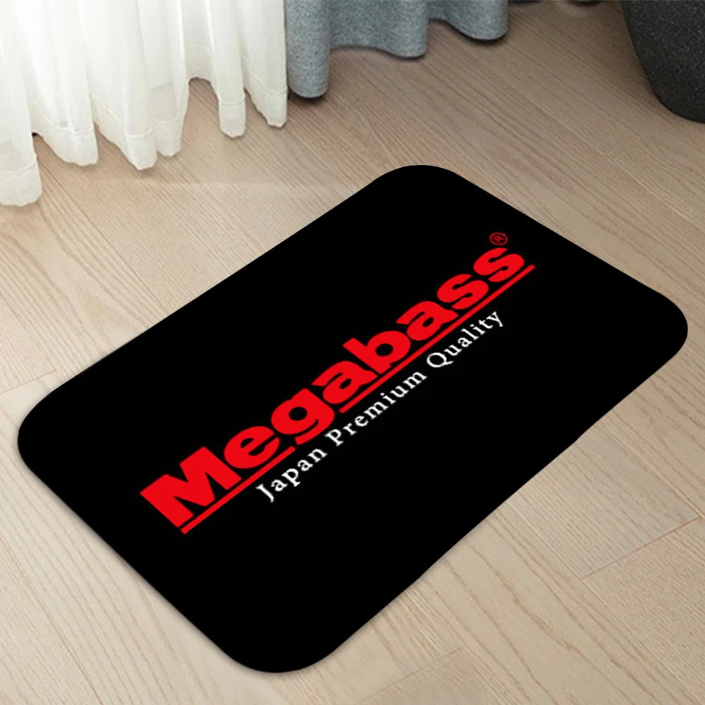 tapis moderne noir rouge logo megabass motif fleurs antidérapant salon maison