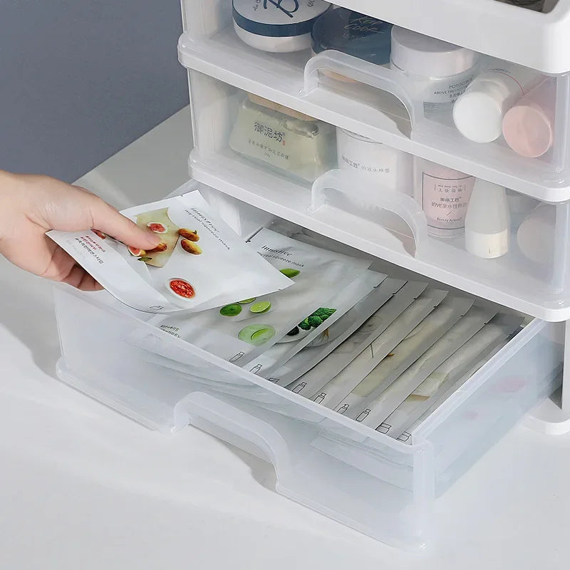 organisateur rangement cosmétiques blanc tiroirs transparents modernes compartments poignées grilles