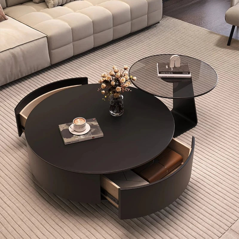table basse moderne bois noir plateau amovible tiroir 70cm large 50cm profonde