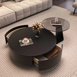 table basse moderne bois noir plateau amovible tiroir 70cm large 50cm profonde