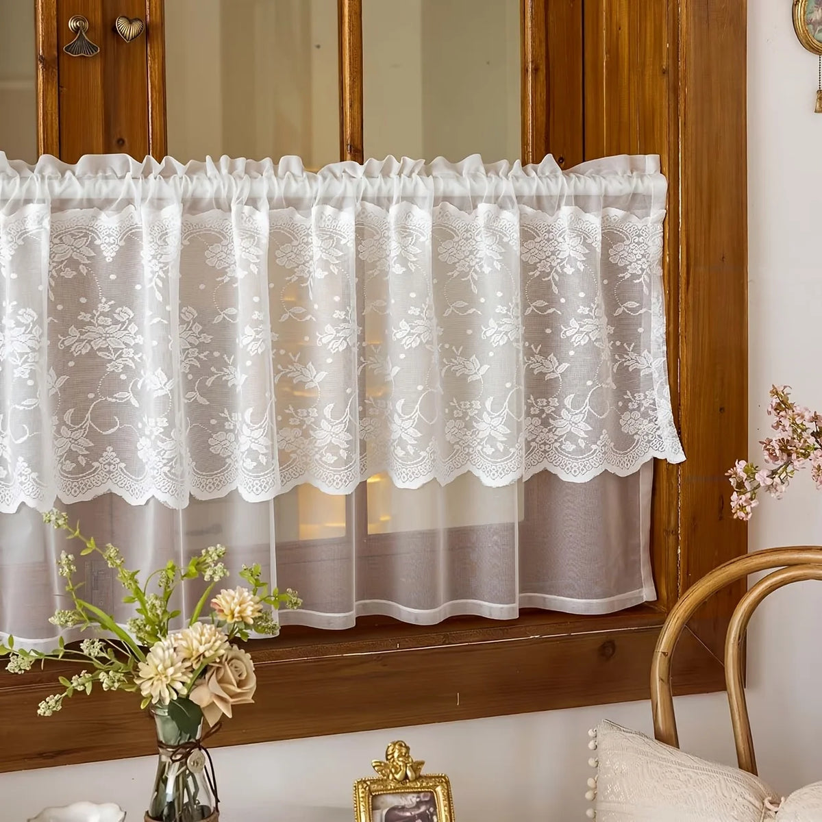rideau blanc broderie florale transparent classique polyester fenetre cuisine salon chambre balcon