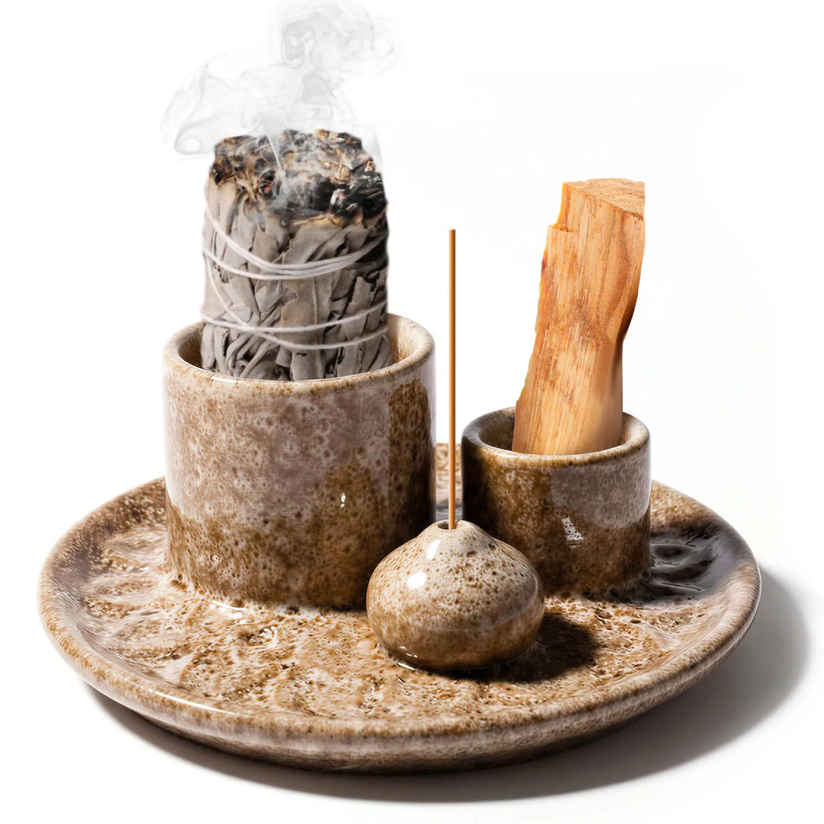 brûleur encens céramique rustique support palo santo sauge decoration maison artisanal moderne