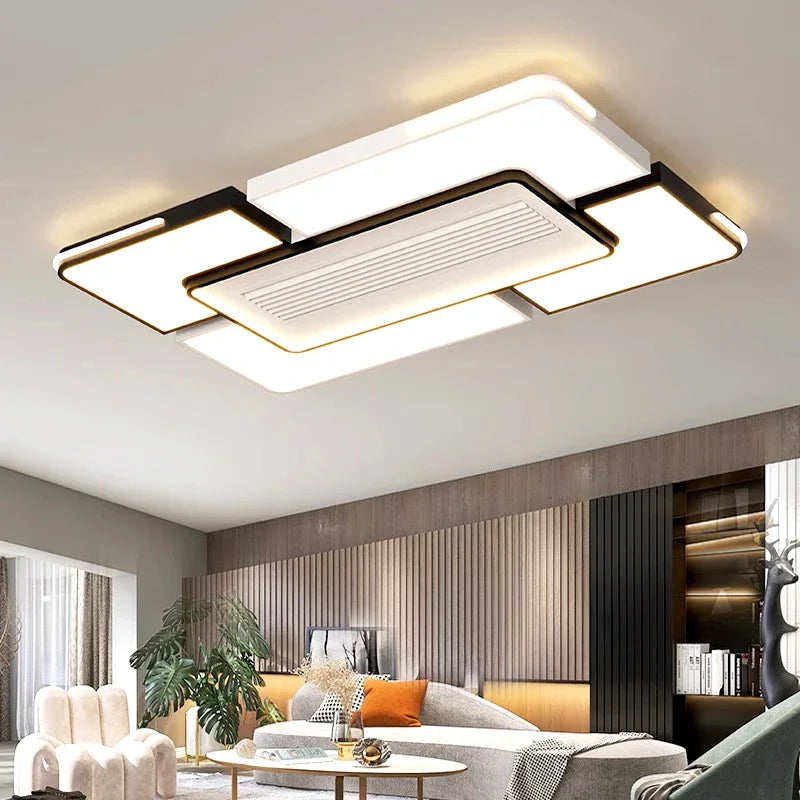 plafonnier led moderne blanc rectangulaire grille ventilation salon chambre minimaliste