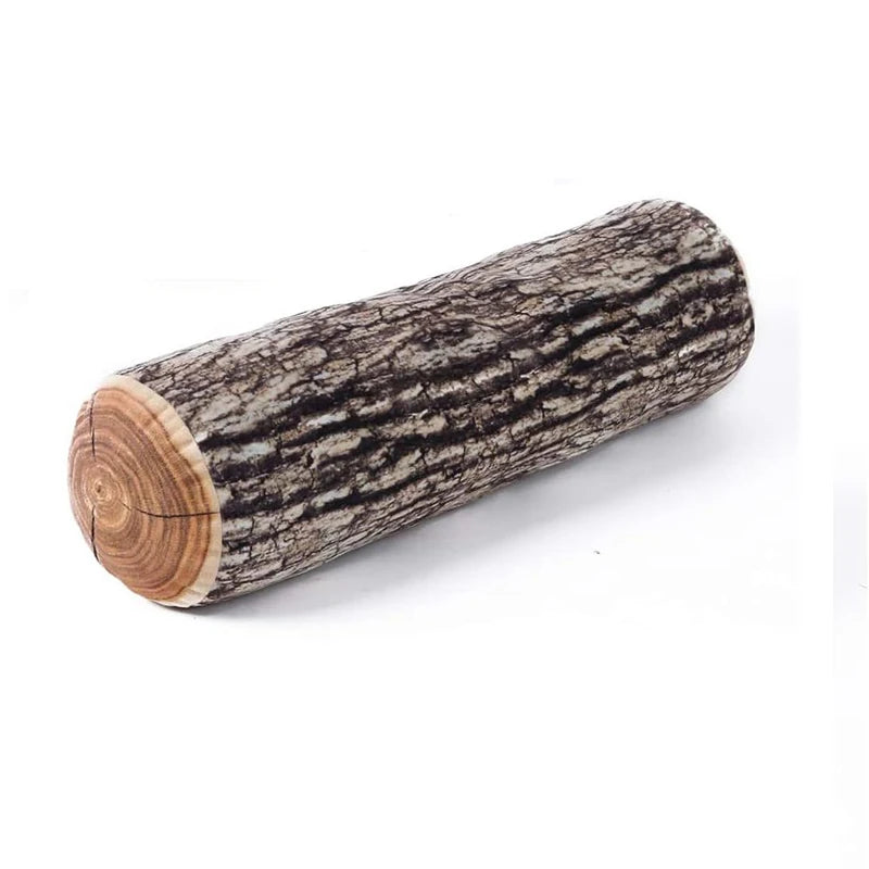 coussin tronc d'arbre marron clair texture bois réelle salon chambre canapé confortable mignon