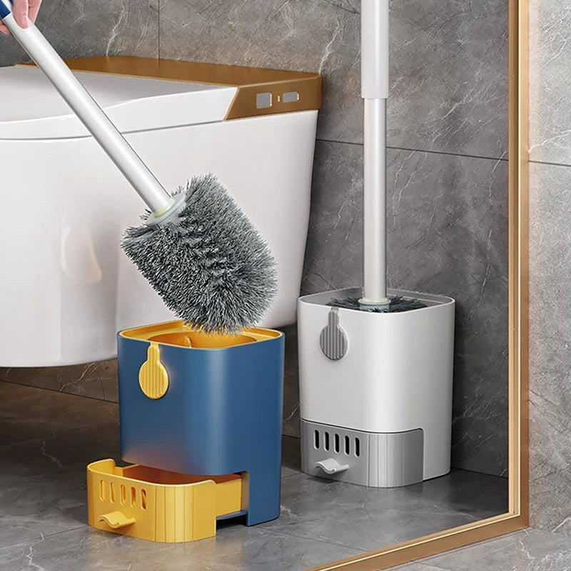 brosse wc support mural moderne adhésif bristles noirs blanc bleu récipient déchets